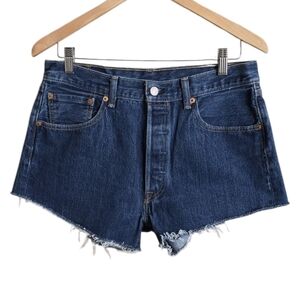 Levi's 501 Women's Cheeky Cutoff Dark Wash Button Fly Jean Shorts. Size 32